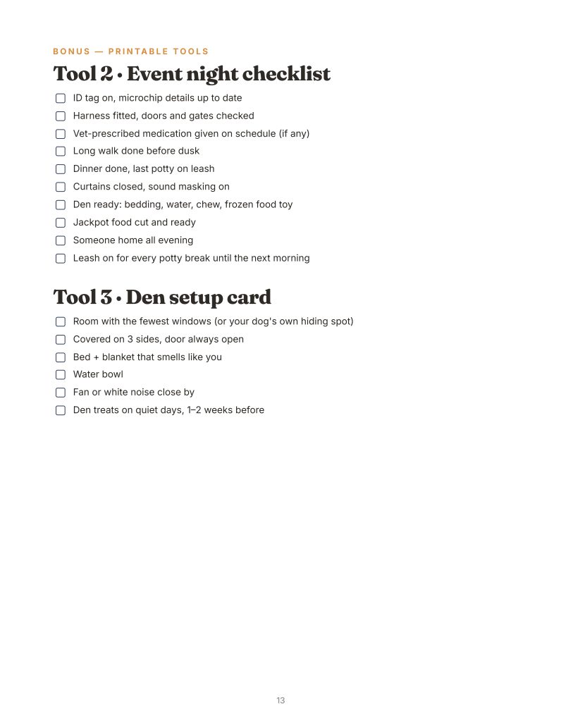 Inside page: event night checklist